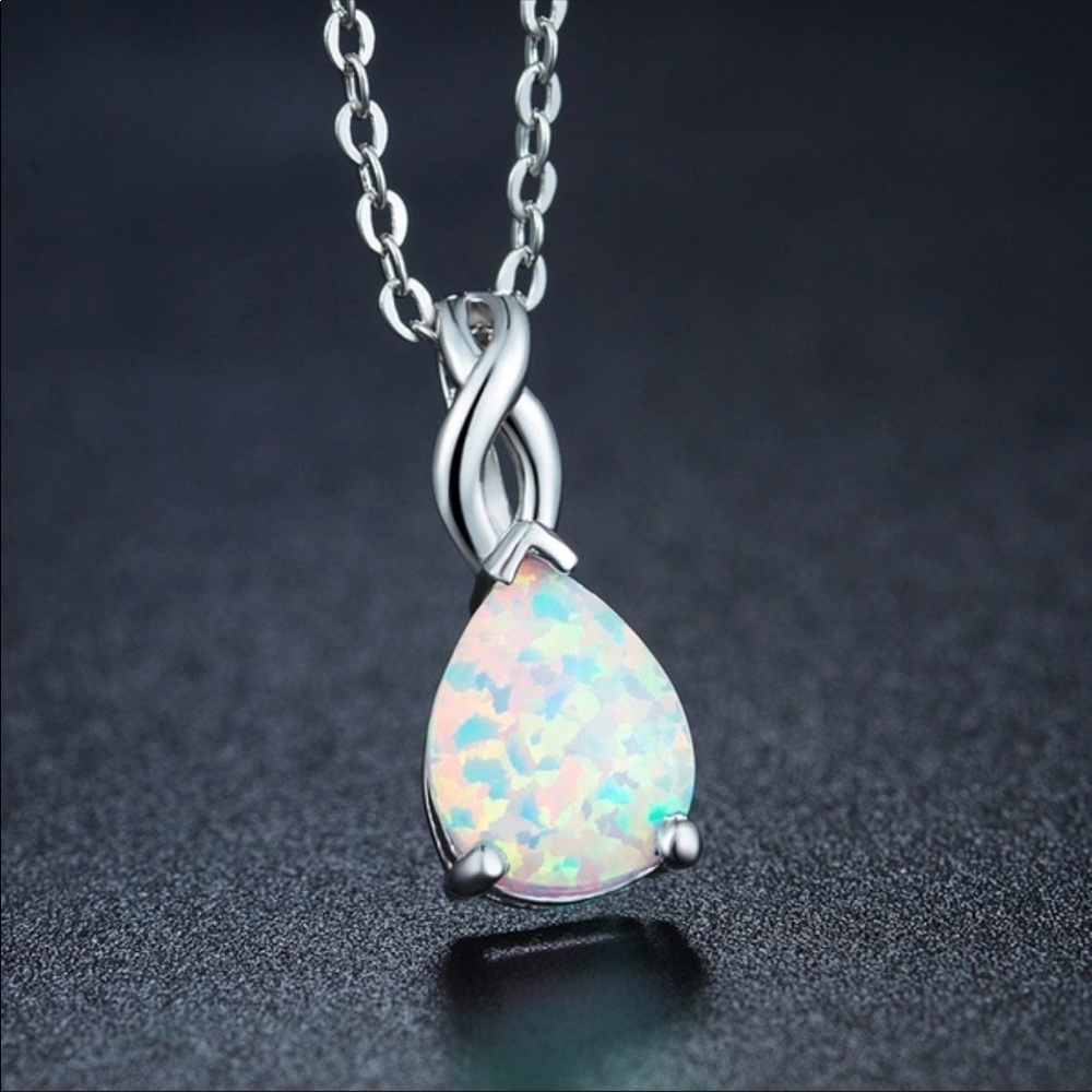 💎1 LEFT💎TEARDROP OPAL PENDANT AND CHAIN - Picture 2 of 8